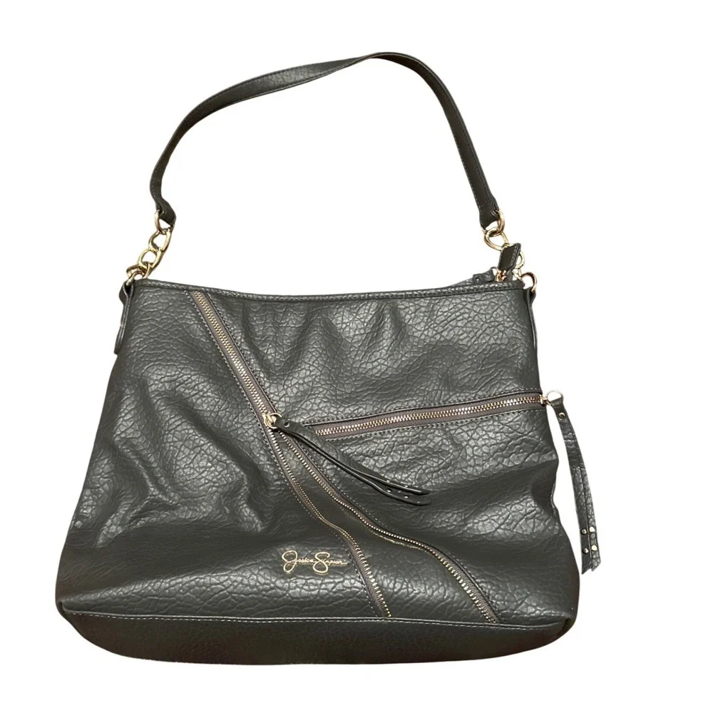 Jessica Simpson Baylinn Hobo Gray‎ Faux Leather Shoulder Bag Chain Strap